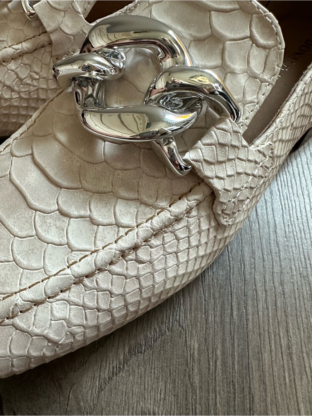 Donald Pliner Bristol Ivory/Cream Textured Leather Loafer, Silver Hardware - Picture 10 of 14